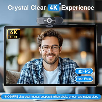 EMEET C980 PRO 3-in-1 4K Webcam with Microphone and Speaker, 60°-98° Wide Angle Webcam w/ 4 Noise Cancel Mics, 2 Speakers, Fixed Focus, Magnetic Privacy Cover, Great for Group and Personal Video Calls - style: 4K with 4Mics 2Speakers