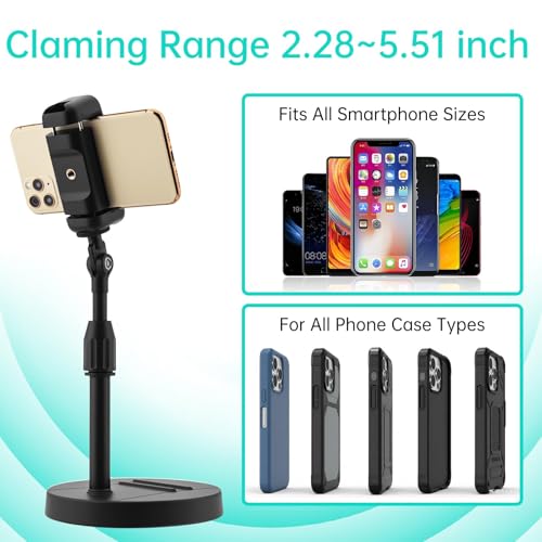Desk Mic Stand 1/4 inch Thread Adjustable Table Mic Stand Multi-Use Desk Webcam Cell Phone Mount for Camera Ring Light Holder Microphone Clip on Table with Microphone Clip, Cell Phone Clip