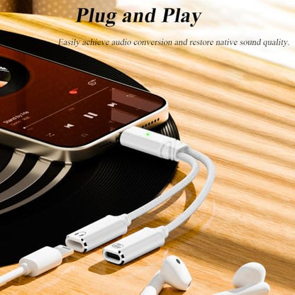 2-in-1 USB C to C Cable, PD 100W Charging & Audio Headphone Adapter with Microphone, Support USB 2.0(480Mbps) Data Transmission, Compatible with Phone, Laptop, Desktop and More