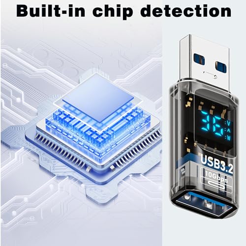 USB to USB3.2 Adapter,10Gbps Converter with LED Voltage Display (2Pack) | 10Gbps high-speed data transfer,LED screen displays real-time voltage/current. Supports fast charging,Plug & Play