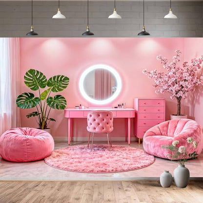 12X10ft Pink Vanity Backdrop Virtual Home Photography Background for Video Recording Live Video Zoom Calls Photo Studio Props Wall Decor Banner - size: 12X10FT