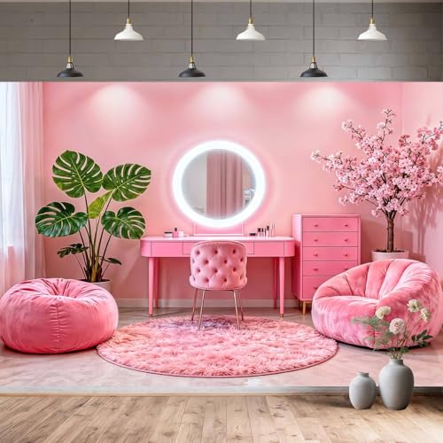 5X3ft Pink Vanity Backdrop Virtual Home Photography Background for Video Recording Live Video Zoom Calls Photo Studio Props Wall Decor Banner - size: 5X3FT
