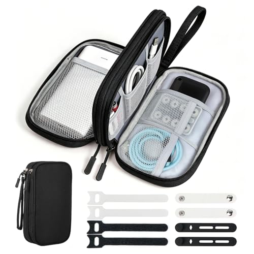 Travel Essentials Electronics Organizer, Double Layers Cable Organizer Bag for 3ft+ Cords, Waterproof Tech Pouch for Charger, Phone & Airplane Gadgets, Black - color: Black, size: Small