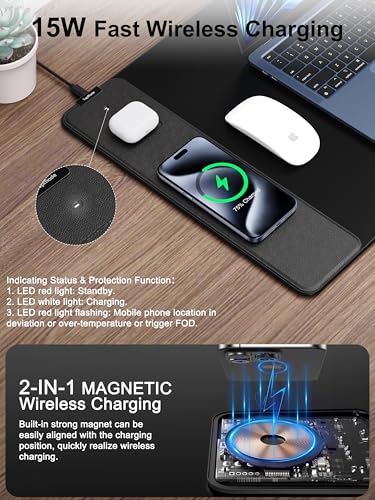 TopMade Wireless Charging Mouse Pad, Waterproof Gaming Mousepad with Ultra-Smooth Surface, Non-Slip Base, 31.5"x15.75" XXL Large Desk Pad, Classic Black Computer Desk Mat for MacBook, PC, Laptop - color: Black-31.5"x15.8"