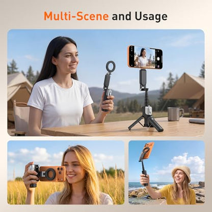 AMAZEAR Phone Camera Grip with Selfie Stick Tripod, Cellphone Accessories with Detachable Wireless Shutter Button for iPhone 16 17 Pro Max, Comfort Ergonomic Smartphone Handle Holder, Black - color: Black