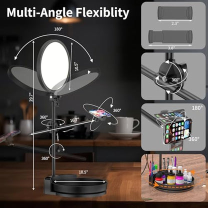Desk Ring Light with Stand,55W Dimmable Full Screen Ring Light,with Rotating Storage Box,Pen Holder Stand,Phone Holder&Controller (Black-RGB, 10.5) - color: BLACK-RGB