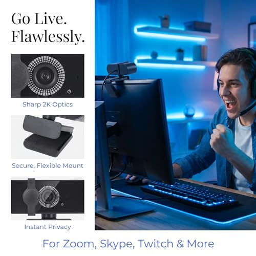 2K QHD Webcam with Auto Focus USB Plug & Play PC Camera with Privacy Cover & Noise Cancelling Mic for Video Conferencing - size: 2KAF One size fits all