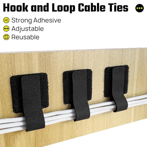 Matenf Cable Management Kit, 40 PCS, Black | Self-Adhesive, Adjustable, Hook & Loop, Cable Organizers, Cord Hider, for Under Desk, Workstations and Computer Desks
