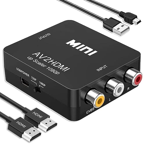RCA to HDMI Converter, 1080P Mini RCA Composite CVBS AV to HDMI Video Audio Converter Adapter, Supports PAL/NTSC for N64 Wii PS2 PS3 Xbox VHS VCR Camera DVD - with HDMI Cable - color: Converter (with HDMI Cable)
