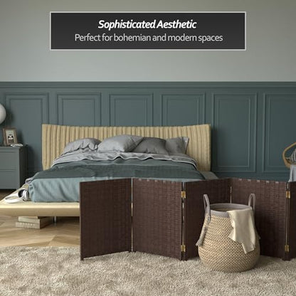 Red Lantern 2 ft. Short Woven Fiber Folding Screen - 8 Panel - Dark Mocha - color: Mocha, size: 8 Panel