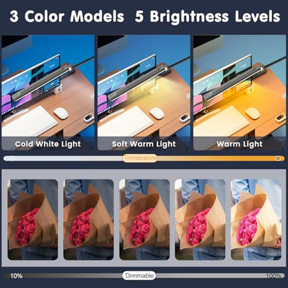 Gift Rechargeable Overhead Video Conference Light for Desk with 3 Models 5 Brightness Levels,Built-in 3600mAh Battery Can be Used for Tiktok,Video Recording,Zoom Meeting,YouTube and Live Broadcast