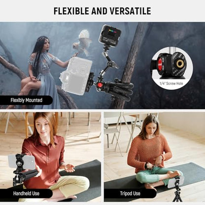 NEEWER Flexible Tripod with Remote, Mini Camera Phone Tripod Stand with Hidden Phone Holder&Action Camera Adapter Compatible with iPhone GoPro Hero13 12 11 10 DJI Insta360 Samsung for Vlogging, TP34 - style: TP34
