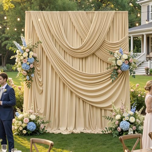 10ftx12ft Champagne Backdrop Curtain for Wedding Party 2 Panel 12FT Tall | Wrinke Free Champagne Backdrop Drapes Silky Draping Fabric Photo Back Drop Cloth for Baby Shower Photography Background Decor - color: Beige, size: (W)5ft x (H)12ft (2 Panel)
