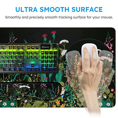 iCasso Large Mouse Pad, Mouse Pad Wrist Support Set,4in1 XXL Large Mousepad + Keyboard Wrist Rest+Mouse Wrist Rest+Coaster Set with Ergonomic Design for Home Office Table Computer-Weeds - color: Weeds
