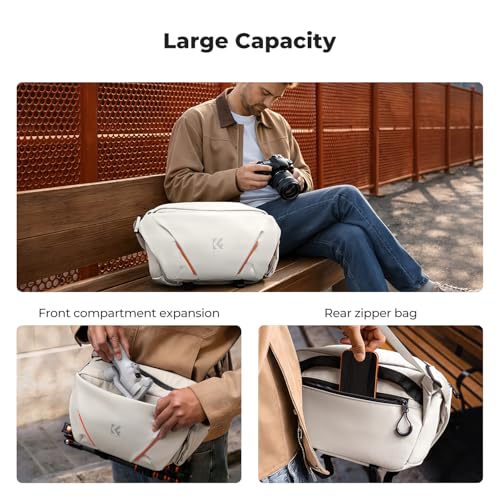 K&F CONCEPT Camera Sling Bag, Lightweight Camera Bag for Mirrorless/DSLR, Foldable Side Pocket & Quick-Access Front Pocket, Adjustable Divider, Camera Bags for Photographers, White, 7L - color: White