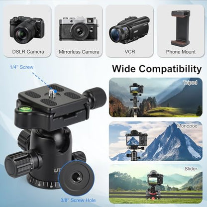 UTEBIT 40MM Metal Ball Head Camera Mount, with 1/4" Screw 3/8" Thread Mount | 360° Panoramic Tripod Head Camera with Quick Release Plate Metal Ball for Monopod, DSLR, Phone, Gopro, Black - style: 40mm Ball Head