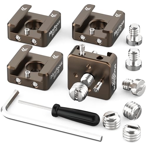 MINIFOCUS Cold Shoe Mount(4 Pcs), 1/4"-20 Screw with Locating Pins Compatible for ARRI Standard Mounting Points, with 3/8"-16 Adapter for Camera Cage Flash LED Monitor Microphone - style: Sienna 4 PCS