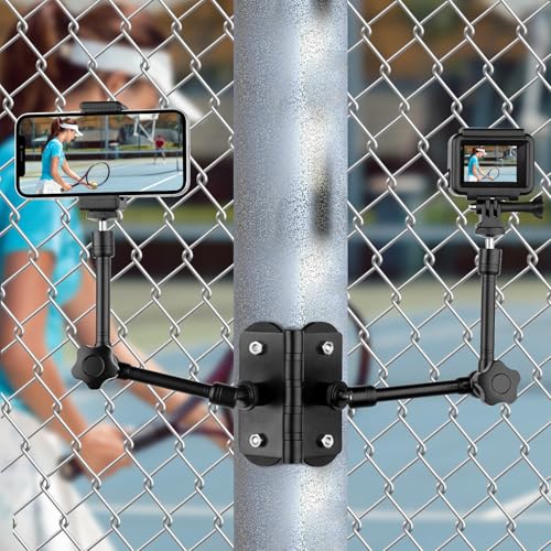 Mippko Magnetic Camera Fence Mount for GoPro/Mevo Start /insta360 /Pocket 3 /iPhone,Two 1/4"-20 Slots Net Chain Link Fence Holder for Recording Baseball/Softball/Tennis Games (2 Magic Arms) - style: Two Magic Arms