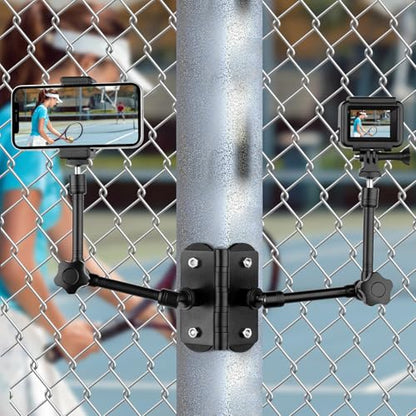 Mippko Magnetic Camera Fence Mount for GoPro/Mevo Start /insta360 /Pocket 3 /iPhone,Two 1/4"-20 Slots Net Chain Link Fence Holder for Recording Baseball/Softball/Tennis Games (2 Magic Arms) - style: Two Magic Arms