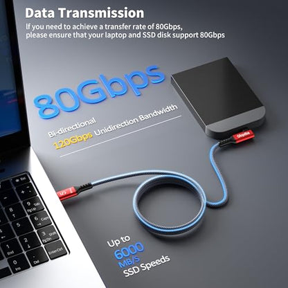 USB C Camera Tethering Cable for Right Angle Thunderbolt 5 Cable 6.6 FT, 120Gbps Bandwidth, 80Gbps, 240W, 8K@165Hz, 4K@540Hz for Thunderbolt 4, iPhone 17, USB4, Canon, Sony, Nikon, Fuji, Mac mini M4 - size: Right Angle 6.6FT
