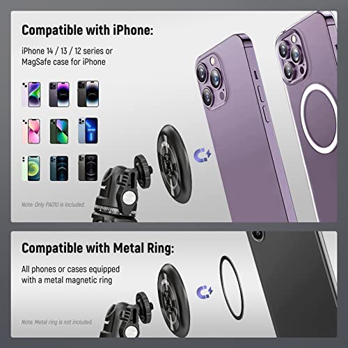 NEEWER Magnetic Phone Tripod Mount Adapter with 1/4" Holes Compatible with iPhone MagSafe Selfie Stick for 15 Pro Max 15 Plus 14 13 12 Pro Max Mini, Phone Holder for Ring Light Video Recording, PA010 - style: PA010