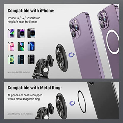 NEEWER Magnetic Phone Tripod Mount Adapter with 1/4" Holes Compatible with iPhone MagSafe Selfie Stick for 15 Pro Max 15 Plus 14 13 12 Pro Max Mini, Phone Holder for Ring Light Video Recording, PA010 - style: PA010