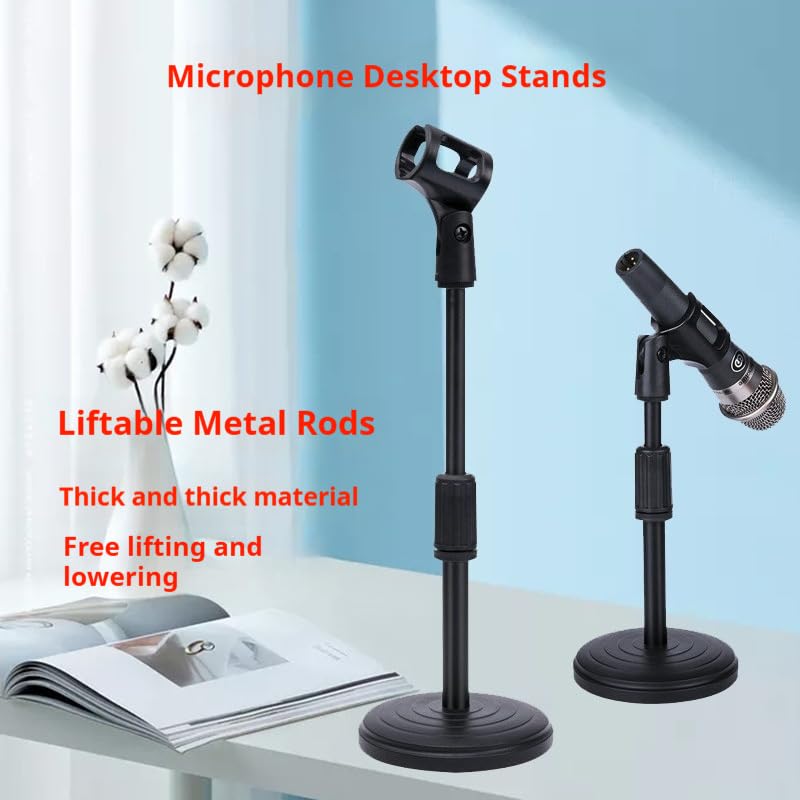 Desktop Microphone Stand, Upgraded Adjustable Table Mic Stand with Mic Clip and 5/8" Male to 3/8" Female Screw for shuer sm58 beta58 SE V7 & Other handheld microphone
