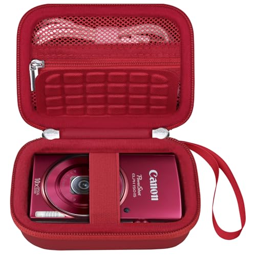 Elonbo Carrying Case for Canon PowerShot ELPH 360 HS A/ 360 HS/ 360/ IXY 650 Digital Camera, Canon PowerShot ELPH 330/190/160/115/130/110 Camera Hard Travel Bag, Mesh Pocket fits Battery Cable, Red - color: Red