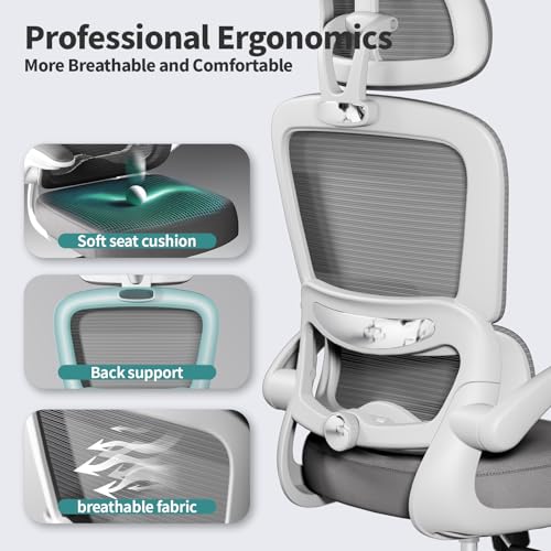 TRALT Office Chair Ergonomic Desk Chair, 330 LBS Home Mesh Office Desk Chairs with Wheels, Comfortable Gaming Chairs (1, White) - color: White