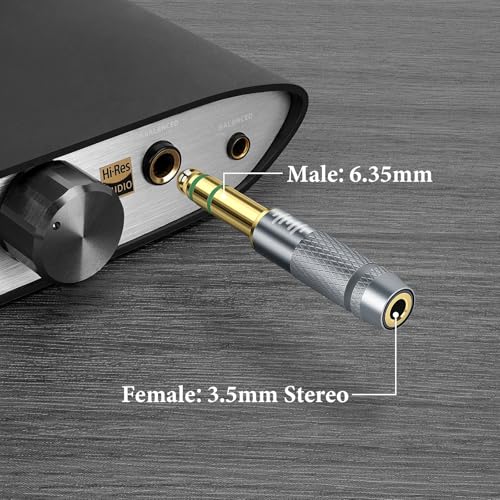 GEEKRIA 6.35mm (1/4") Male to 3.5mm (1/8") Female Jack Stereo Headphones Plug, Aluminum Alloy, Gold Plated Adapter - size: 2.5 X 0.3 inches (6.3 0.8 cm)