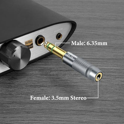 GEEKRIA 6.35mm (1/4") Male to 3.5mm (1/8") Female Jack Stereo Headphones Plug, Aluminum Alloy, Gold Plated Adapter - size: 2.5 X 0.3 inches (6.3 0.8 cm)