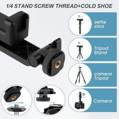 Universal Cell Phone Tripod Mount Adapter, Camera Hot Shoe Phone Holder Clamp with 360 Rotation Bracket 1/4" Screw Hole for Canon Nikon Sony DSLR iPhone Android - color: Black-with cold shoe