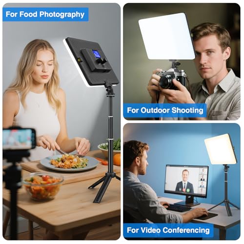 Unicucp Led Video Light Panel Light with Extendable Tripod, 4000mAh Rechargeable Camera Lighting, 2500K-8500K Photo Light for Outdoor Indoor Photography Live Streaming Zoom Calls Video Recording