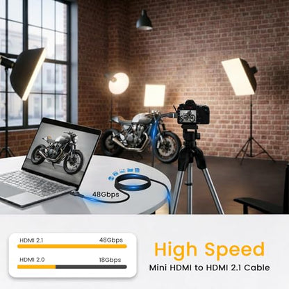 8K Mini HDMI to HDMI Cable 4FT, Bidirectional, 8K@60Hz, 4K@120Hz, Braided & Aluminum Shell, Compatible with Camera, Camcorder, Portable Monitor, Laptop, Tablet, Graphics Card, Raspberry Pi Zero W - size: 4FT, style: Straight angle