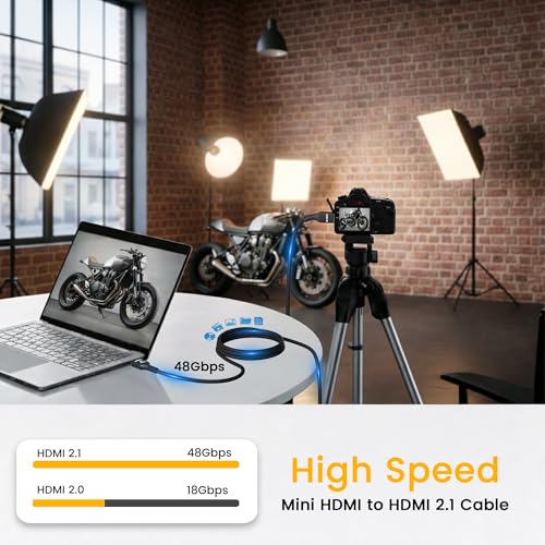 8K Mini HDMI to HDMI Cable 6FT, Bidirectional, 8K@60Hz, 4K@120Hz, Braided & Aluminum Shell, Compatible with Camera, Camcorder, Portable Monitor, Laptop, Tablet, Graphics Card, Raspberry Pi Zero W - size: 6FT, style: Straight angle
