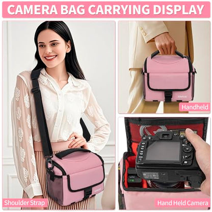 GMAK Camera Carrying Bag, Anti-Shock Camera Case Bag with Water-resistant Rain Cover Compatible for Canon EOS R50 M50 Powershot SX540 SX70, Nikon Coolpix L340 B700 P610, Sony a6100 a6400, Fuji XS10 - color: Pink, size: Small