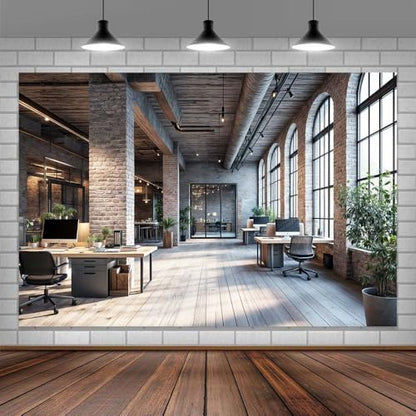 10X8ft Modern Office Backdrop for Video Conference Business Backdrops Rustic Brick Wall Virtual Office Scene Photography Studio Background Holiday Party Birthday Live Zoom Photoshoot Props - size: 10X8FT