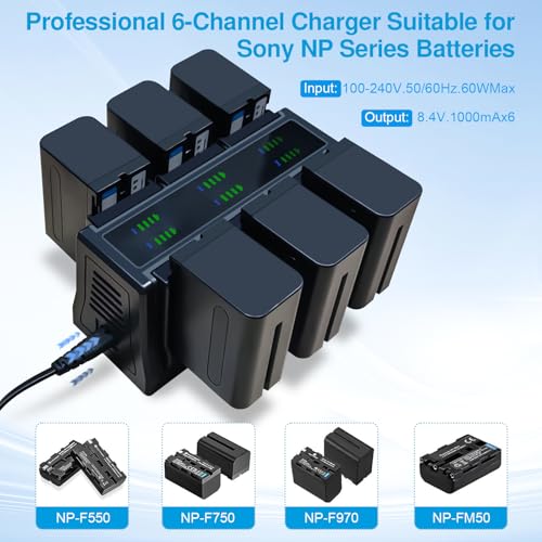 4&6 Pack NP-F970 Batteries 8900mAh and 4/6-Channel Charger Compatible with NP F970, F960, F950, F930, F770, F750, F570, F550, F530, F330 and Handycams, Field Monitor, Video Light (6 Channel&6 battery) - size: 6 Channel&6 battery