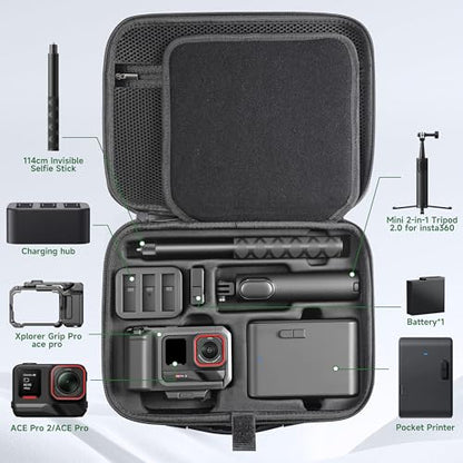 STARTRC VCR Carry Case for Insta360 ACE Pro/Ace Pro 2 Xplorer Grip Pro Flash Print Bundle Accessories Hard Storage Travel Bag extension Cage for Insta 360 Mini 2-in-1 Tripod/114cm Selfie Stick