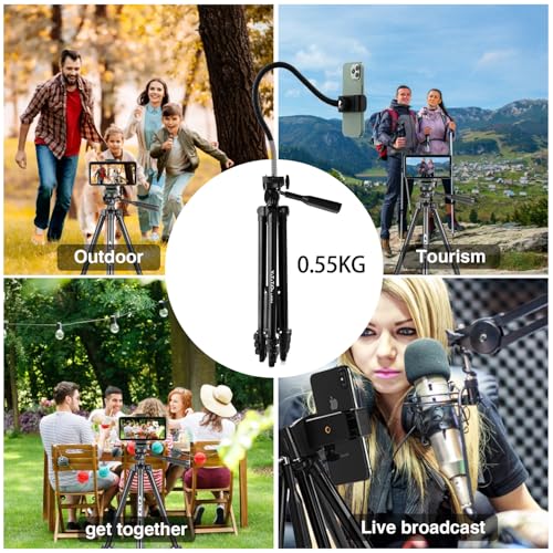 65" Aluminum Phone & Camera Tripod with Gooseneck Stand, Extendable Cell Phone Tripod Stand Compatible with iPhone/Android/Action Camera is Perfect for Live Streaming/Video Recording/Selfies - size: TR65-GS