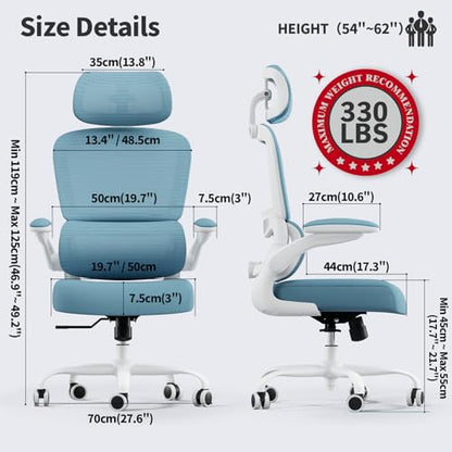 TRALT Office Chair Ergonomic Desk Chair, 330 LBS Home Mesh Office Desk Chairs with Wheels, Comfortable Gaming Chairs (1, Sky Blue) - color: Sky Blue