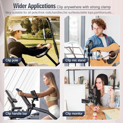 Clip Phone Holder for Desk,Pole,Pipe,Boom,Flat Surface with Adjustable Aluminium Arm Phone Clamp Mount for Mic Stand,Treadmill Compatible with All 4-7” Cell Phone (Short-Aluminium Arm Phone Holder) - style: 3.94" Aluminum Arm Phone Holder