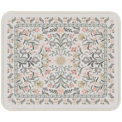 iCasso Aesthetic Small Floral Mouse Pad, Mini Portable Travel Mousepad, Anti-Slip and Comfortable Cloth Mouse Mat 7.9"x9.5" with Stitched Edges for Computer, Laptop, Office, Home(Gray Floral) - color: Gray Floral, size: 9.4L x 7.8W inches