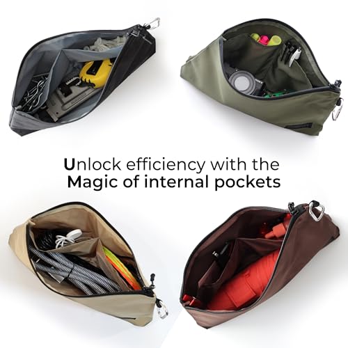 COREFLEX Premium Tool Pouch Zipper Bag, Small Tool Bag, Multipurpose Storage pouch, Heavy duty Flat Bottom Tool bag with YKK Zipper (6 pack Large 12inch) - size: 6 pack Large 12inch Khaki