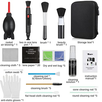 17-in-1 Camera Cleaning Kit for DSLR Cameras (Canon, Nikon,Sony), with Air Blower/Cleaning Pen/Detergent/Cleaning Cloth/Lens Brush/Carry Case - size: 17-in-1