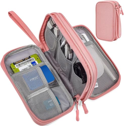 Electronic Organizer Travel Cable Accessories Bag, Electronic Organizer Case, Electronic Accessories Organizer Bag for Power Bank, Charging Cords, Chargers, Mouse, USB Cable, Earphones (Light Pink) - color: Double Layer - Light Pink