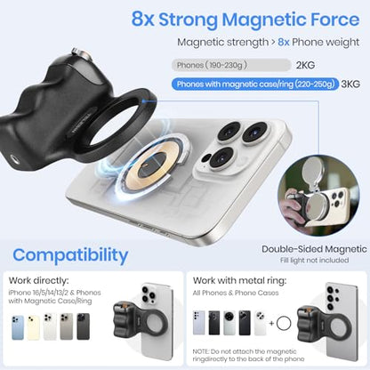 Magnetic Phone Camera Grip, Smartphone Shooting Holder Selfie Handle Snap with Wireless Shutter Button Remote for iPhone 16 15 14 13 12 Pro Max Android Cellphone Vlog Video Photography (Black) - color: Black