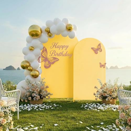 Toolterritary Metal Arch Backdrop Stand and Cover Set, 8FT, 7.2FT Party Backdrop, Easy to Assemble, Backdrop Stand for Parties, Birthday, Baby Shower - color: Gold, size: 8ft,7.2ft