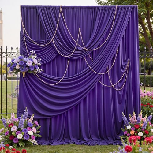10ftx12ft Wrinkle Free Purple Backdrop Curtain,2 Panels 12FT Height Wedding Backdrop Drapes,Silky Polyester Back Drop Cloth for Birthday Photography Background Party Backdrop Draping - color: Purple, size: (W)5ft x (H)12ft (2 Panel)