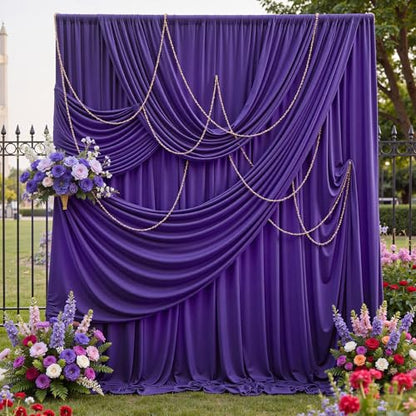 10ftx12ft Wrinkle Free Purple Backdrop Curtain,2 Panels 12FT Height Wedding Backdrop Drapes,Silky Polyester Back Drop Cloth for Birthday Photography Background Party Backdrop Draping - color: Purple, size: (W)5ft x (H)12ft (2 Panel)